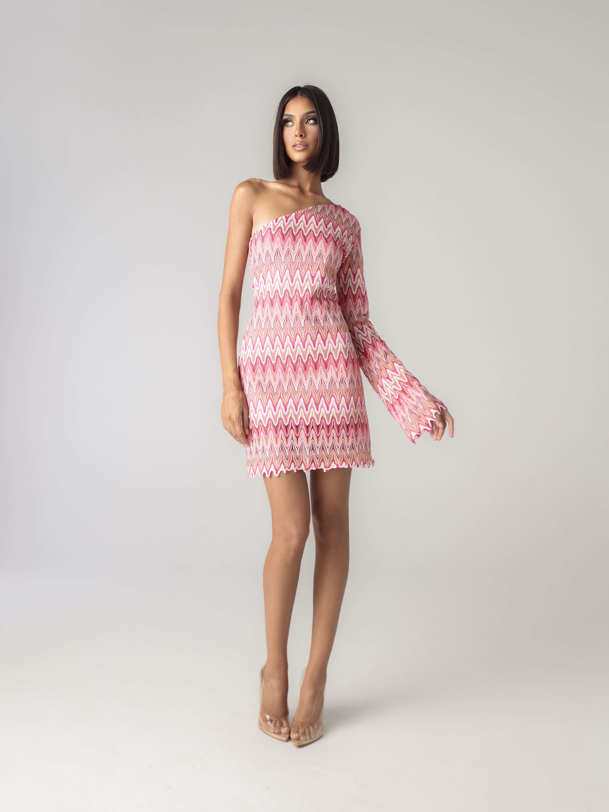 ONE SHOULDER KEYHOLE MINI DRESS