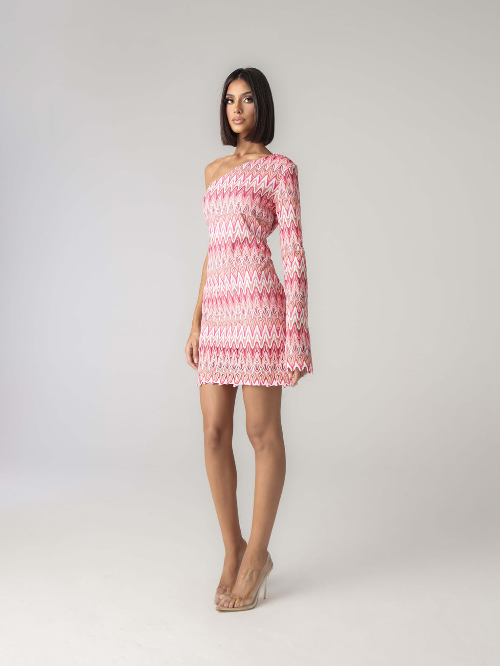 ONE SHOULDER KEYHOLE MINI DRESS
