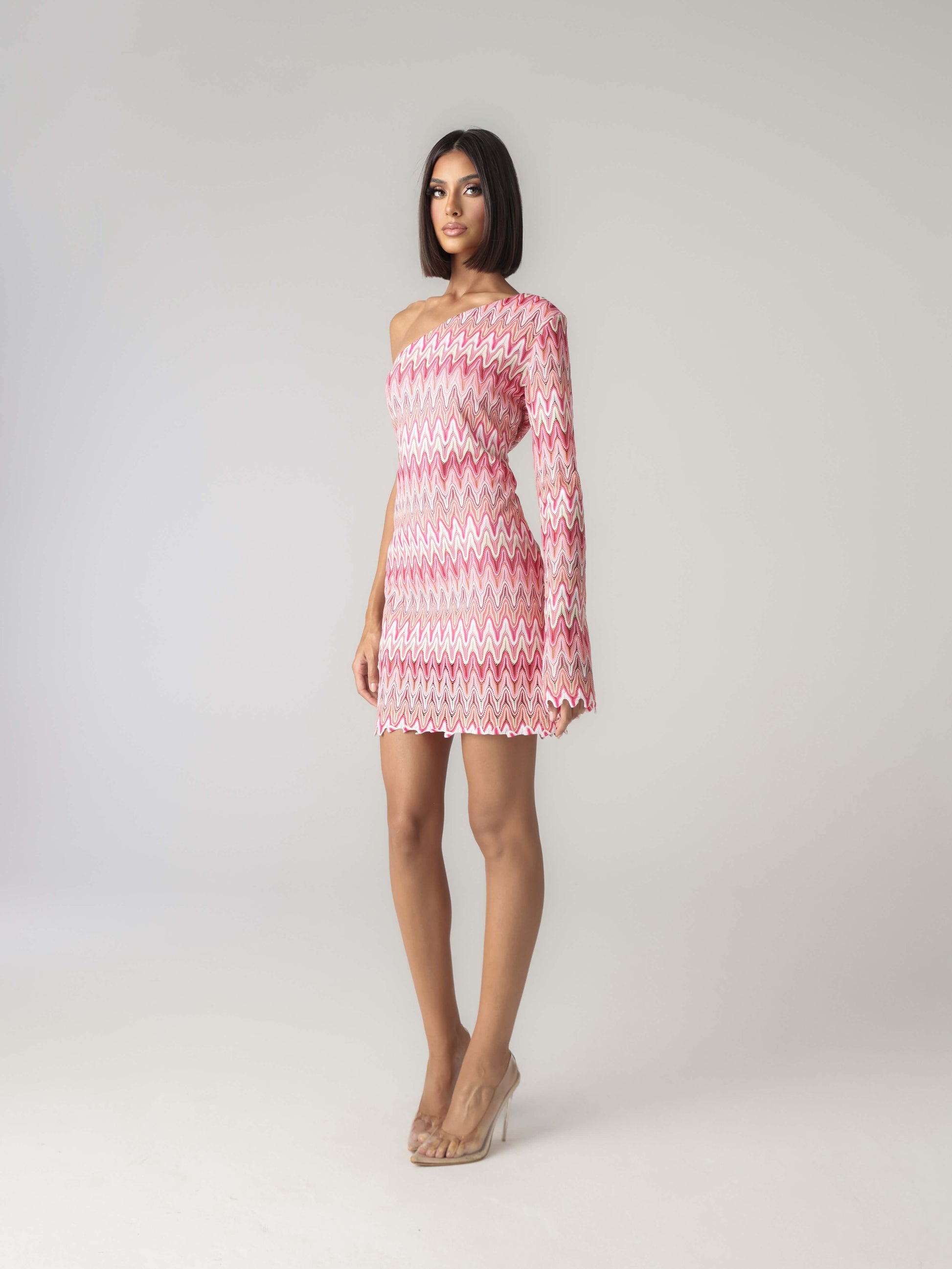 ONE SHOULDER KEYHOLE MINI DRESS